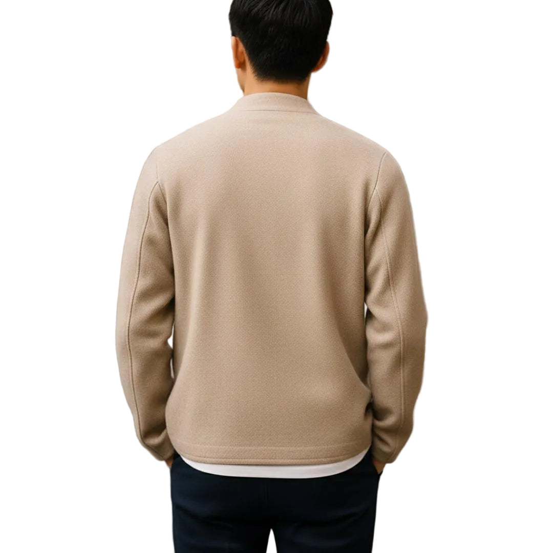 Men's Collarless Round Neck Jacket With Loop Button Closure-Jivoca
