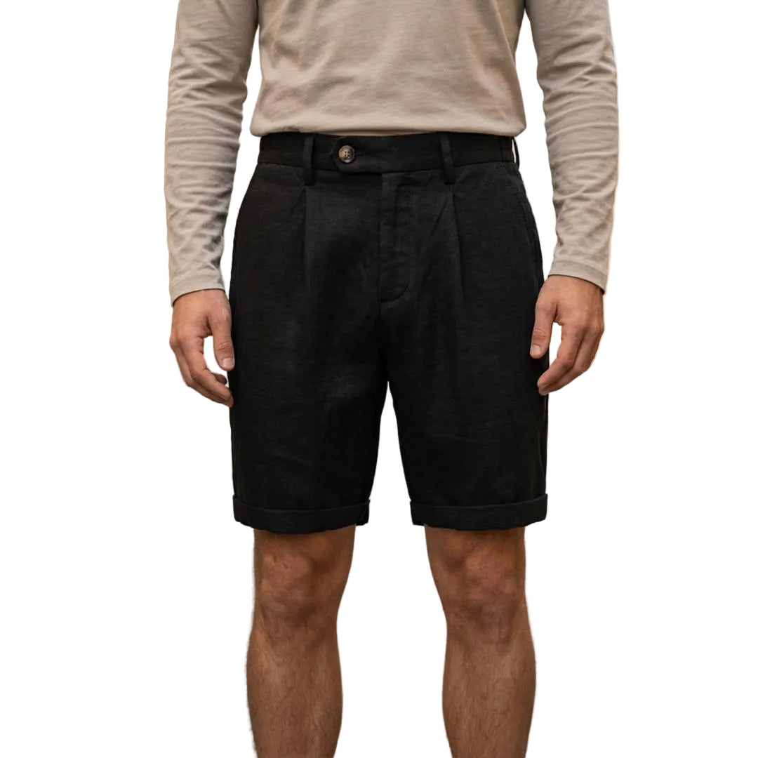 Men's Pleated Chino Shorts With Belt Loops And Regular Fit-Jivoca