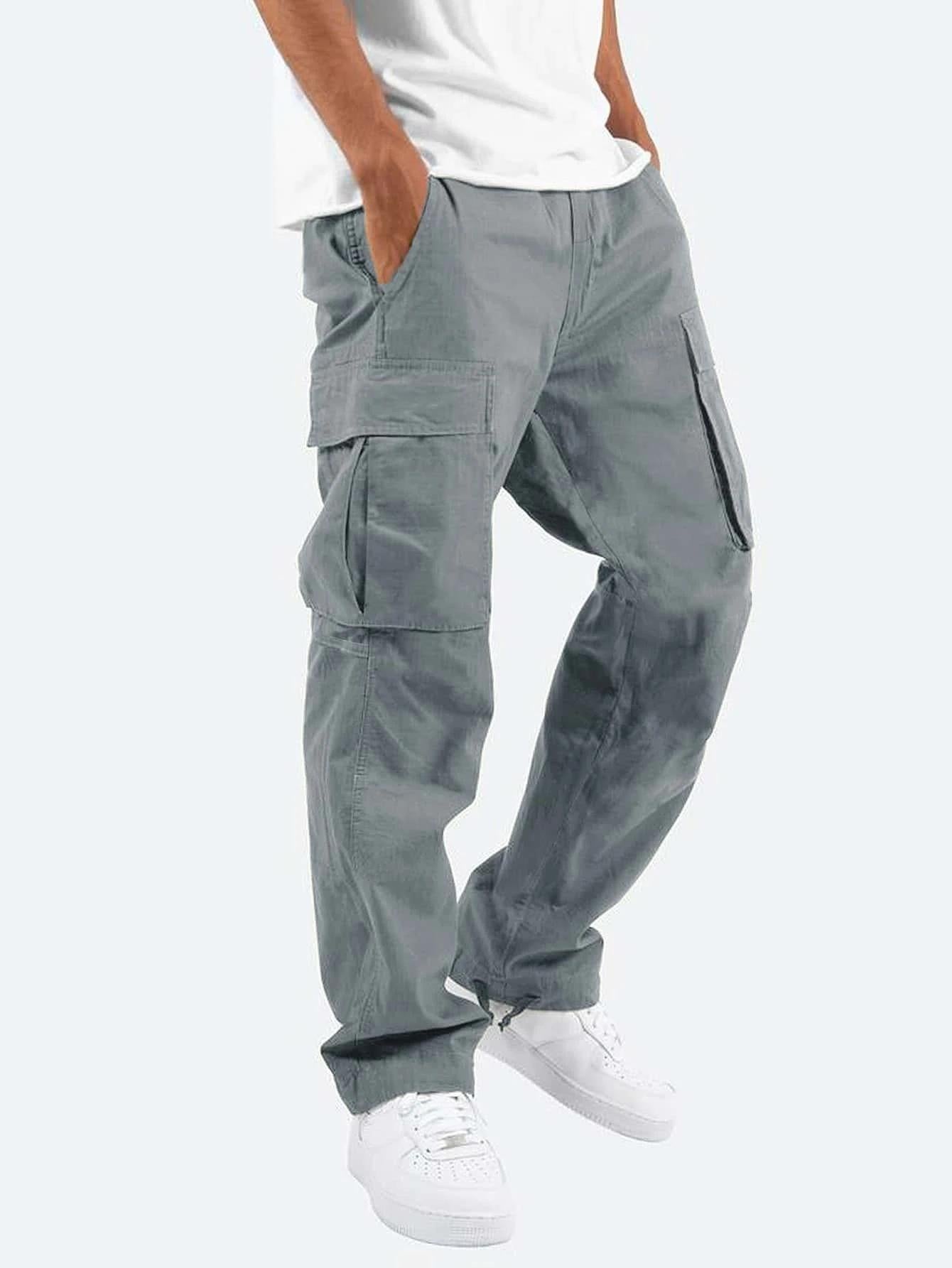 Men's Relaxed Fit Cargo Trousers with Utility Pockets-Jivoca