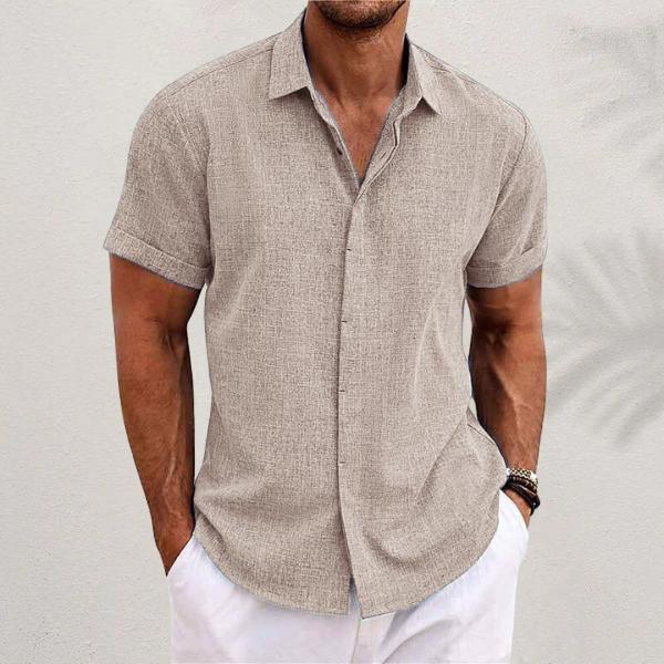 Men's Short Sleeve Linen Blend Shirt-Jivoca