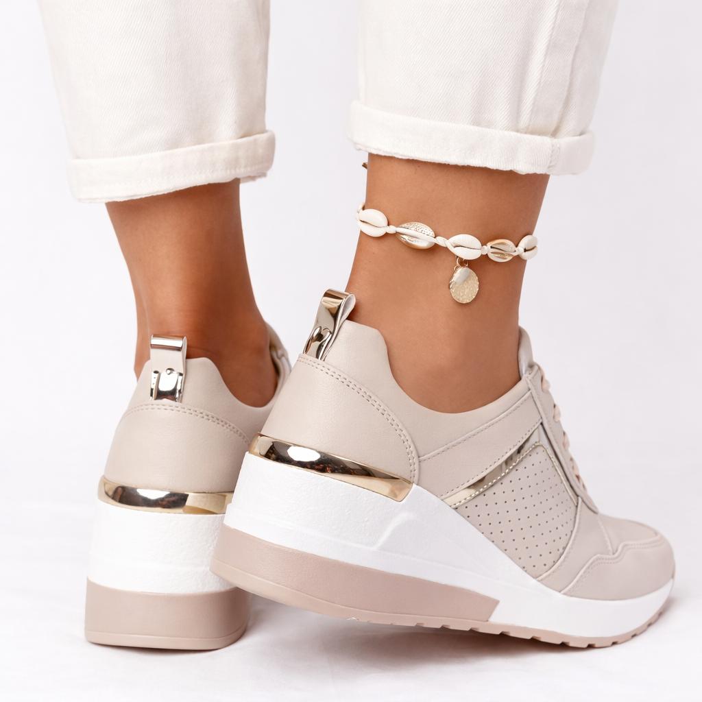 Women's Cushioned Wedge Shoes with Perforated Design-Jivoca