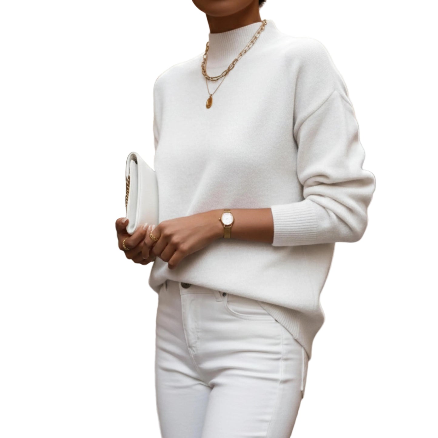 Women's Relaxed Fit Mock Neck Sweater-Jivoca