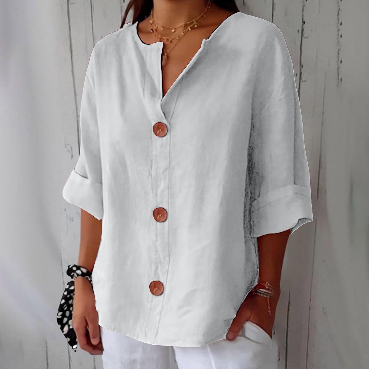 Cotton Linen Relaxed Fit Summer Blouse For Women-Jivoca