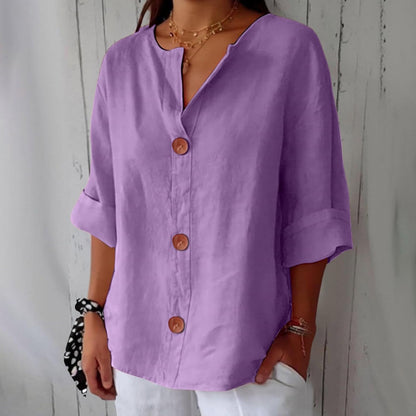Cotton Linen Relaxed Fit Summer Blouse For Women-Jivoca