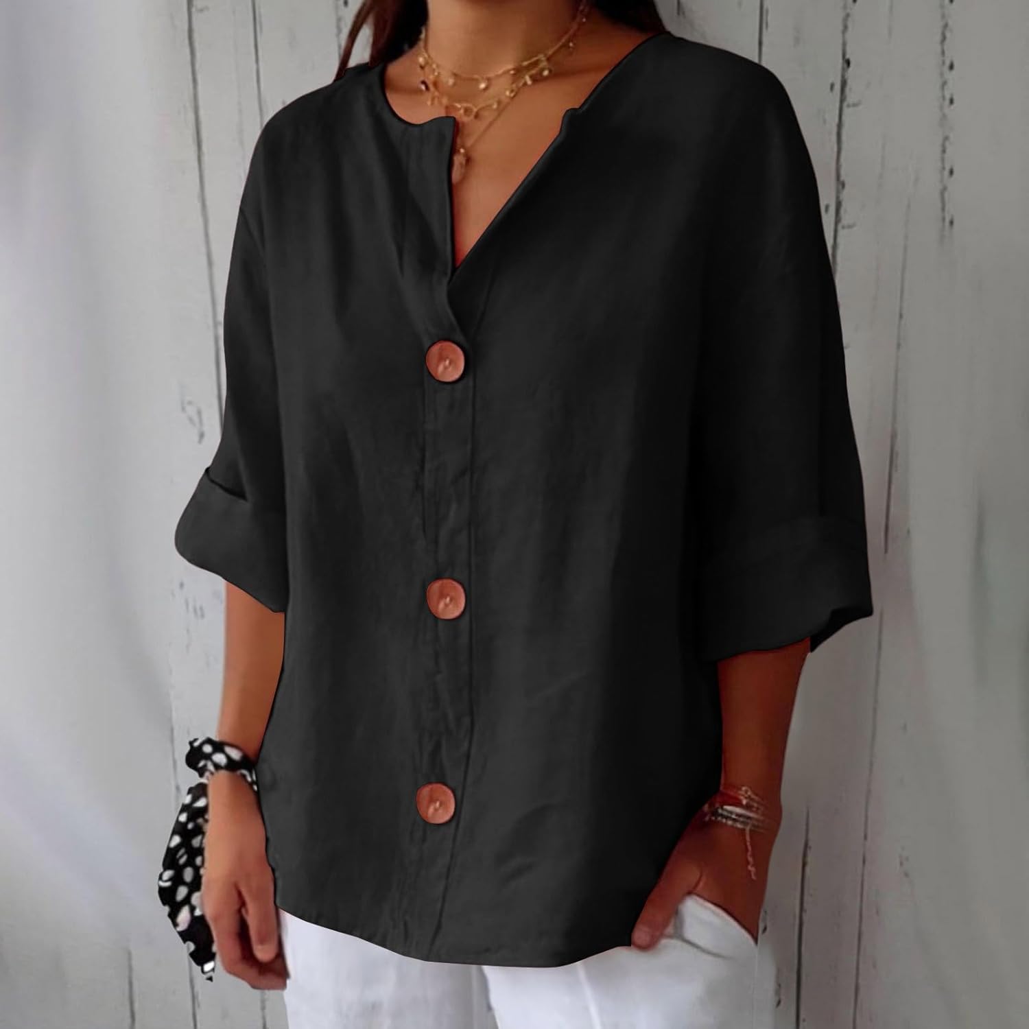 Cotton Linen Relaxed Fit Summer Blouse For Women-Jivoca