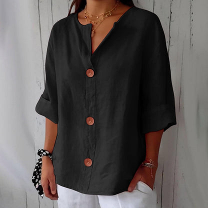 Cotton Linen Relaxed Fit Summer Blouse For Women-Jivoca