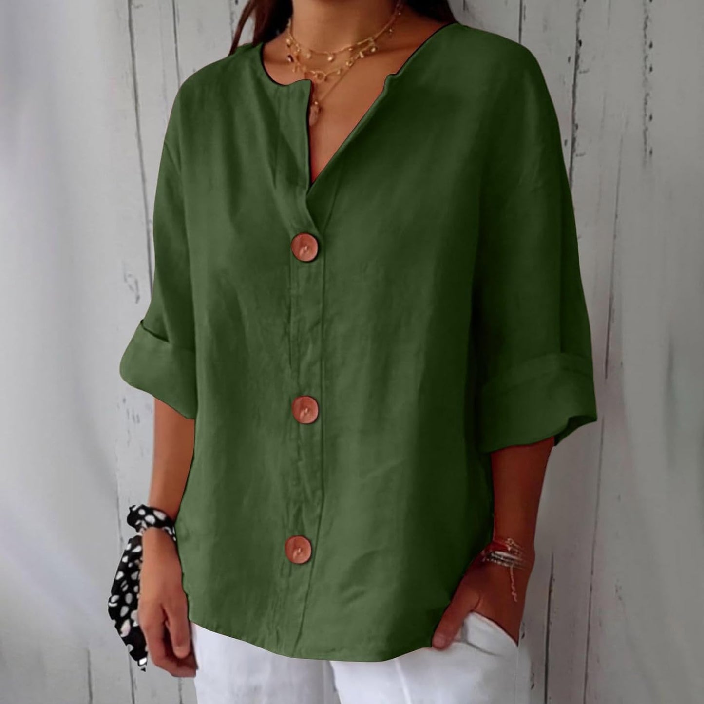 Cotton Linen Relaxed Fit Summer Blouse For Women-Jivoca
