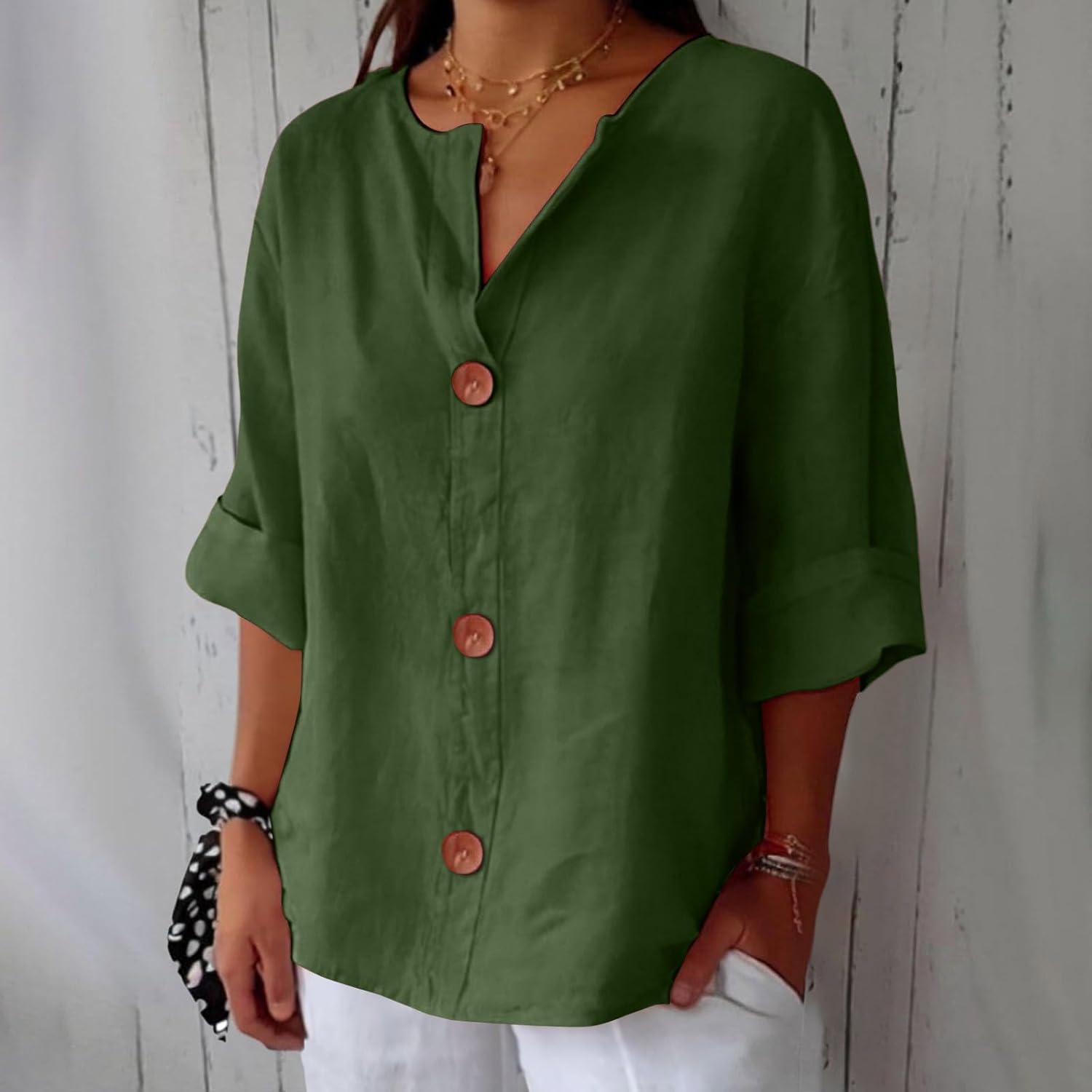 Cotton Linen Relaxed Fit Summer Blouse For Women-Jivoca