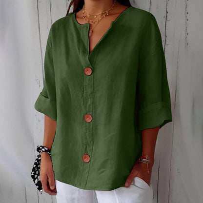 Cotton Linen Relaxed Fit Summer Blouse For Women-Jivoca
