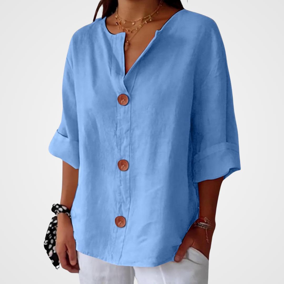 Cotton Linen Relaxed Fit Summer Blouse For Women-Jivoca