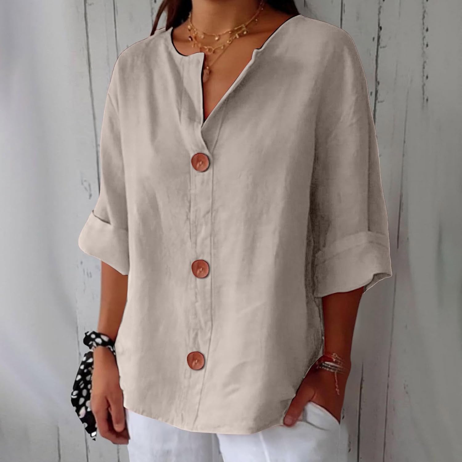 Cotton Linen Relaxed Fit Summer Blouse For Women-Jivoca