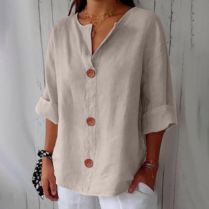 Cotton Linen Relaxed Fit Summer Blouse For Women-Jivoca