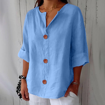 Cotton Linen Relaxed Fit Summer Blouse For Women-Jivoca