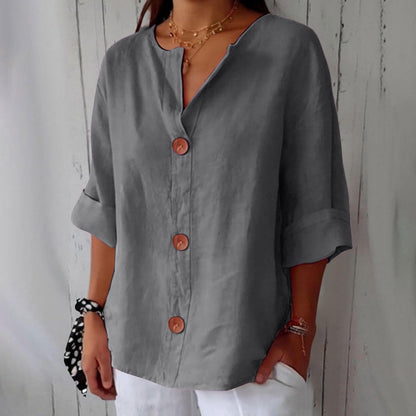 Cotton Linen Relaxed Fit Summer Blouse For Women-Jivoca