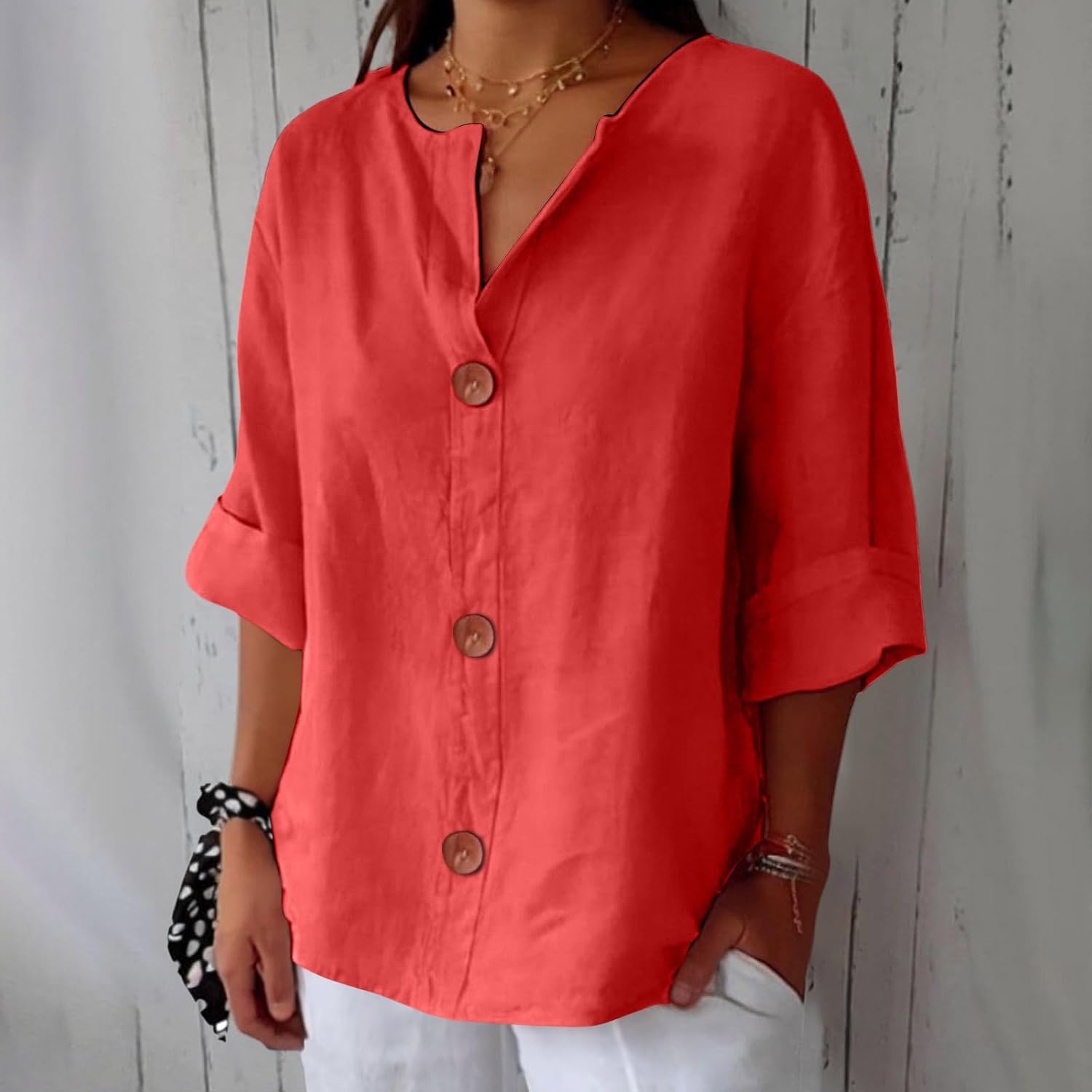 Cotton Linen Relaxed Fit Summer Blouse For Women-Jivoca