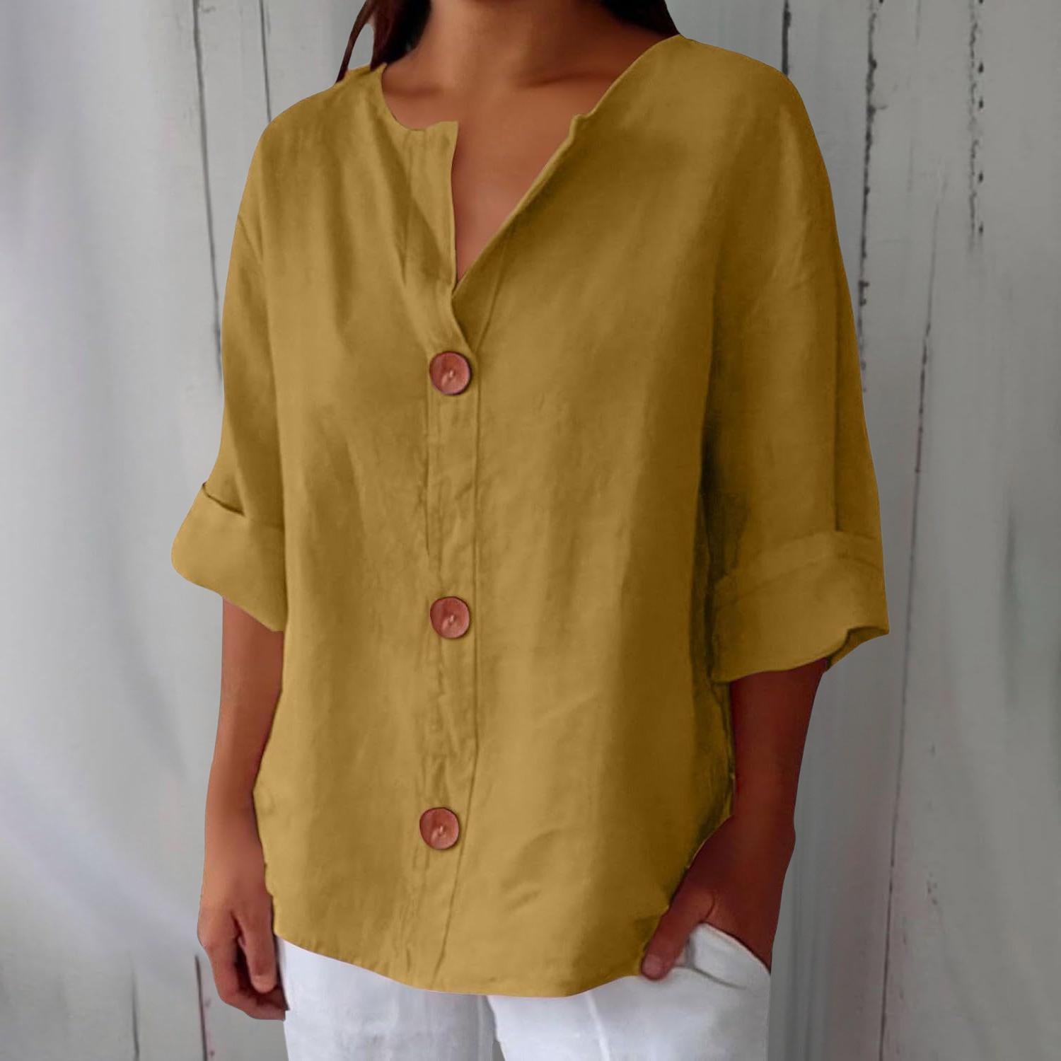 Cotton Linen Relaxed Fit Summer Blouse For Women-Jivoca