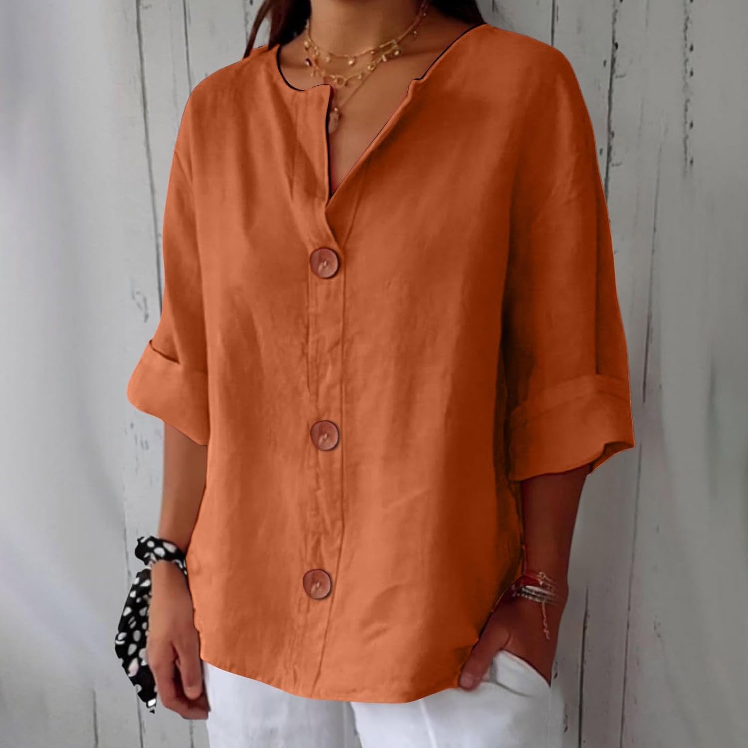 Cotton Linen Relaxed Fit Summer Blouse For Women-Jivoca