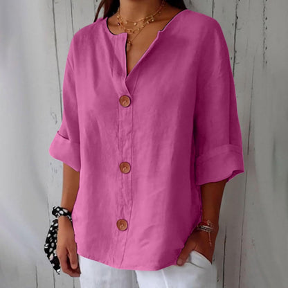 Cotton Linen Relaxed Fit Summer Blouse For Women-Jivoca