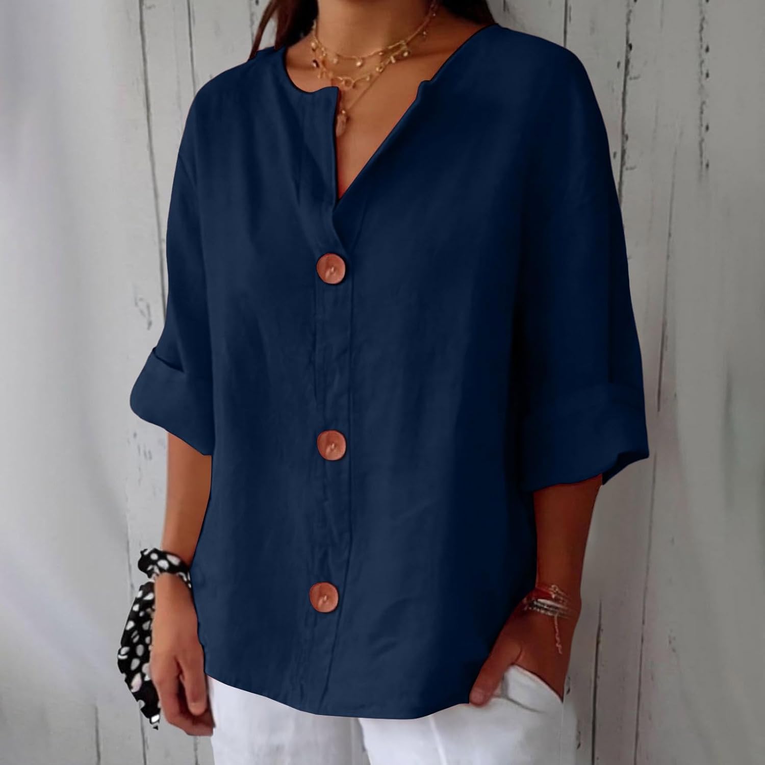 Cotton Linen Relaxed Fit Summer Blouse For Women-Jivoca