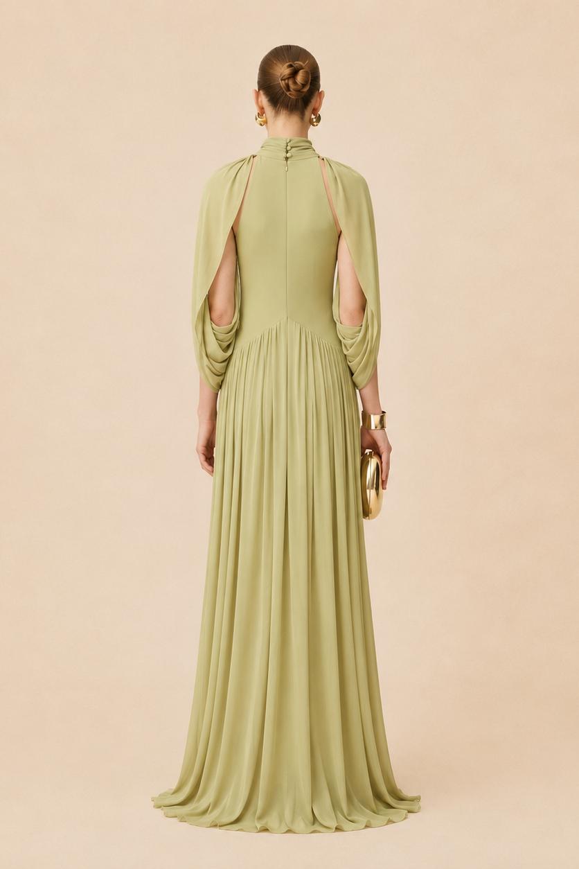 Maternity Maxi Dress with Pleated Skirt and Cape Sleeves-Jivoca