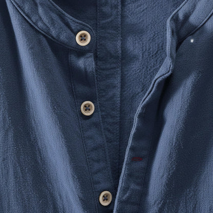 Men's Band Collar Short Sleeve Shirt-Jivoca
