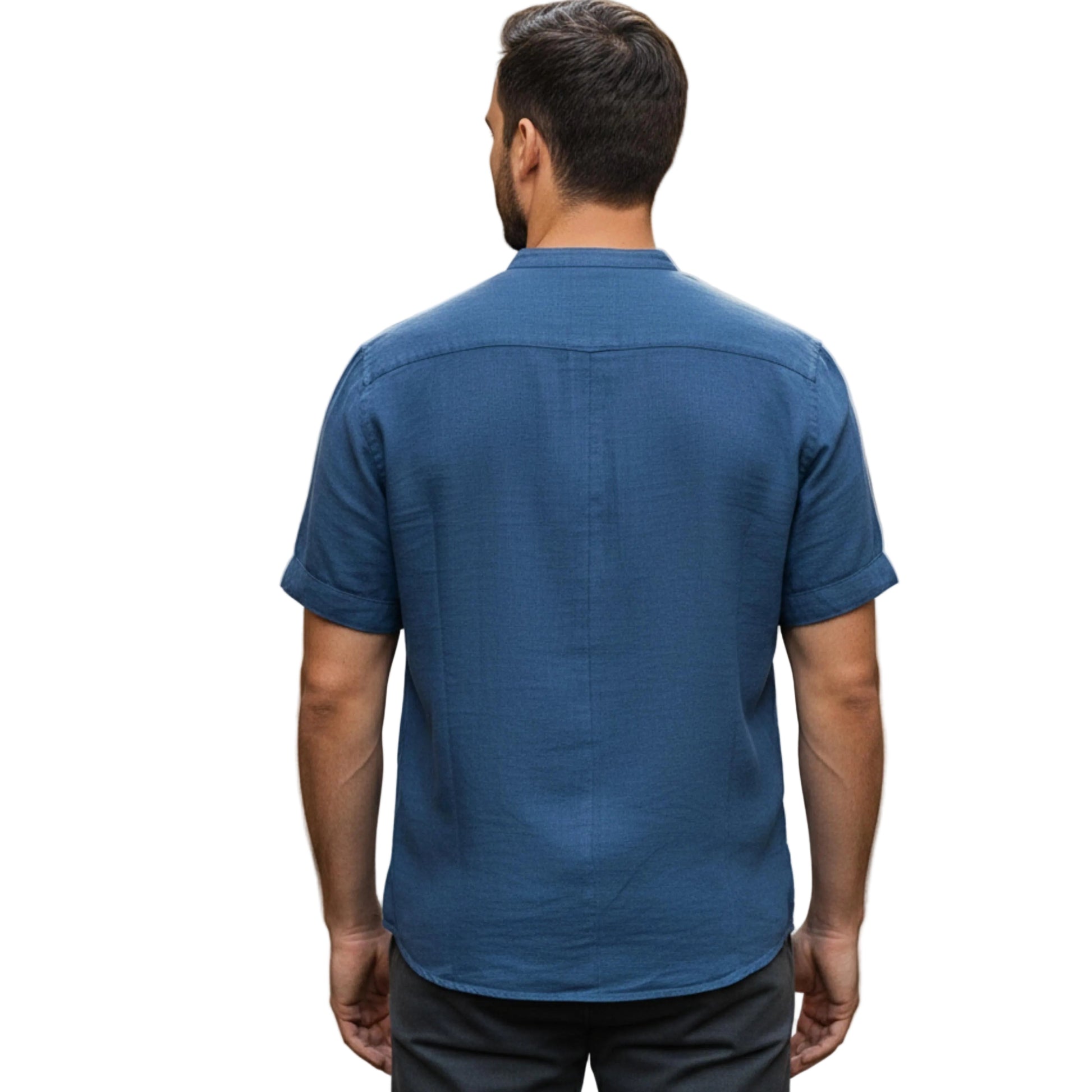 Men's Band Collar Short Sleeve Shirt-Jivoca