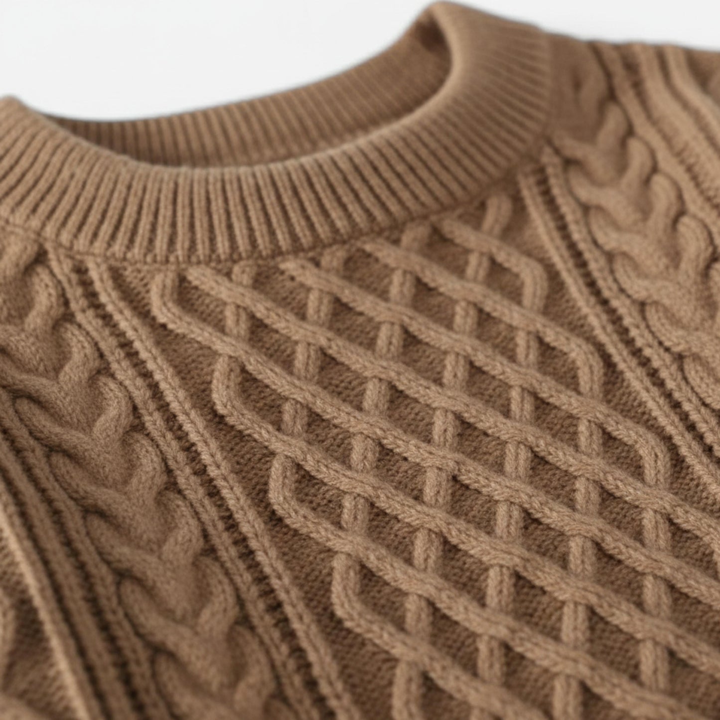Men's Cable Knit Crew Neck Sweater With Long Sleeves-Jivoca