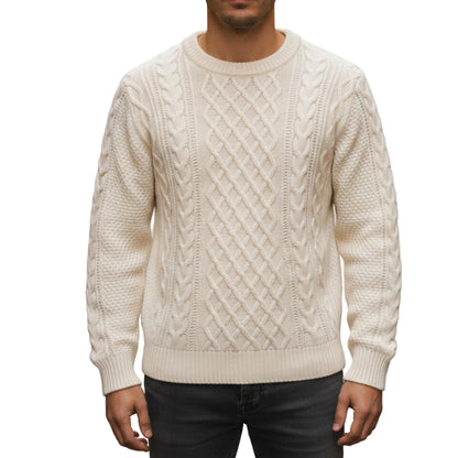 Men's Cable Knit Crew Neck Sweater With Long Sleeves-Jivoca