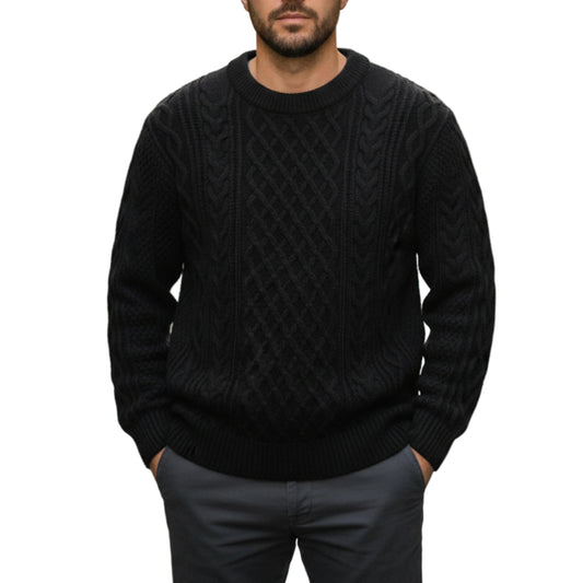 Men's Cable Knit Crew Neck Sweater With Long Sleeves-Jivoca