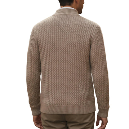 Men's Cable Knit Zip Up Sweater With Stand Collar And Full Zip Closure-Jivoca