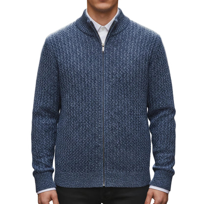Men's Cable Knit Zip Up Sweater With Stand Collar And Full Zip Closure-Jivoca