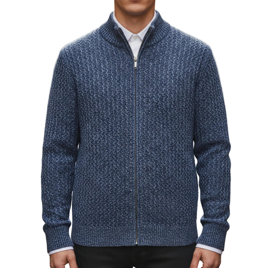 Men's Cable Knit Zip Up Sweater With Stand Collar And Full Zip Closure-Jivoca