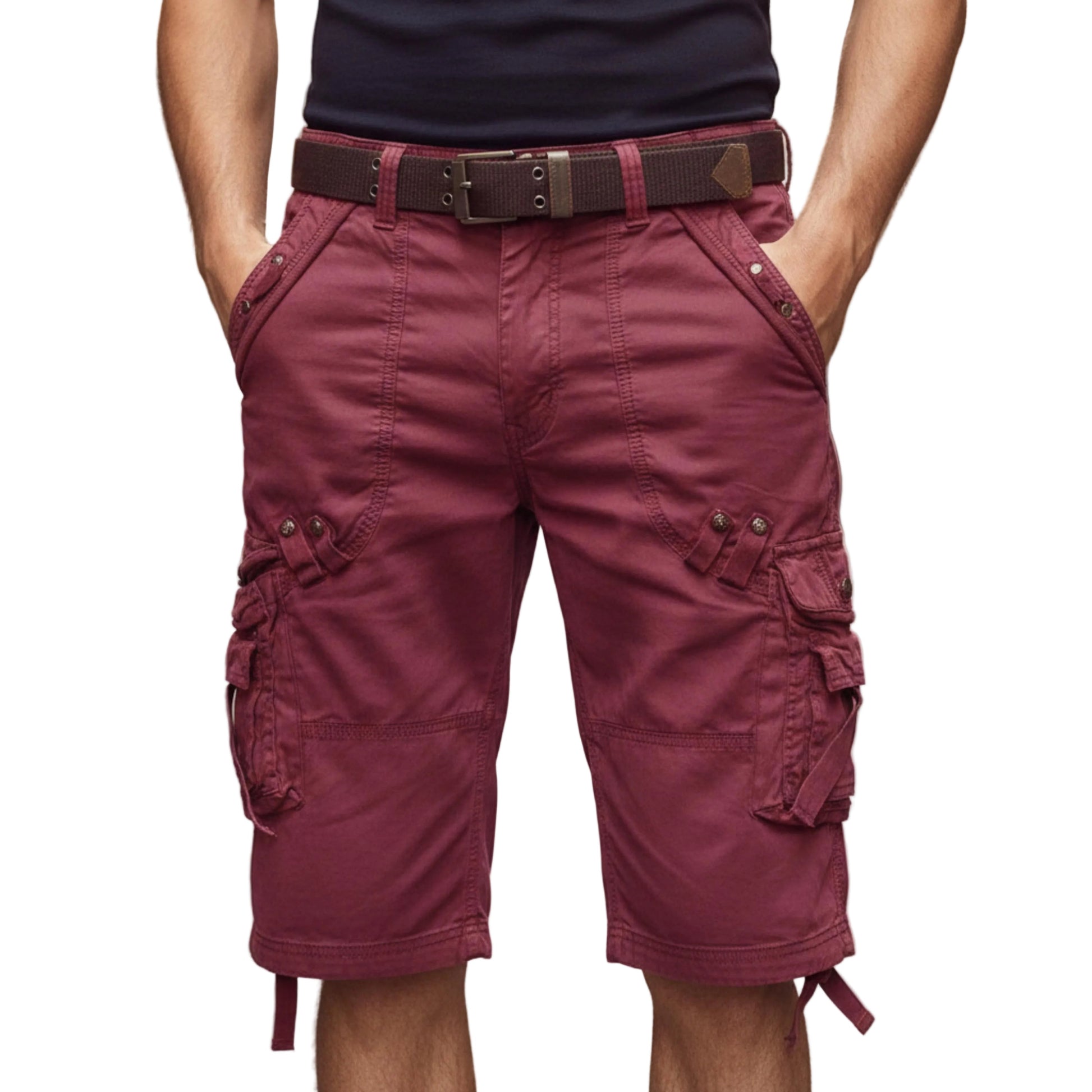 Men's Cargo Shorts Knee Length With Detachable Belt And Multiple Pockets-Jivoca