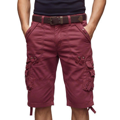 Men's Cargo Shorts Knee Length With Detachable Belt And Multiple Pockets-Jivoca