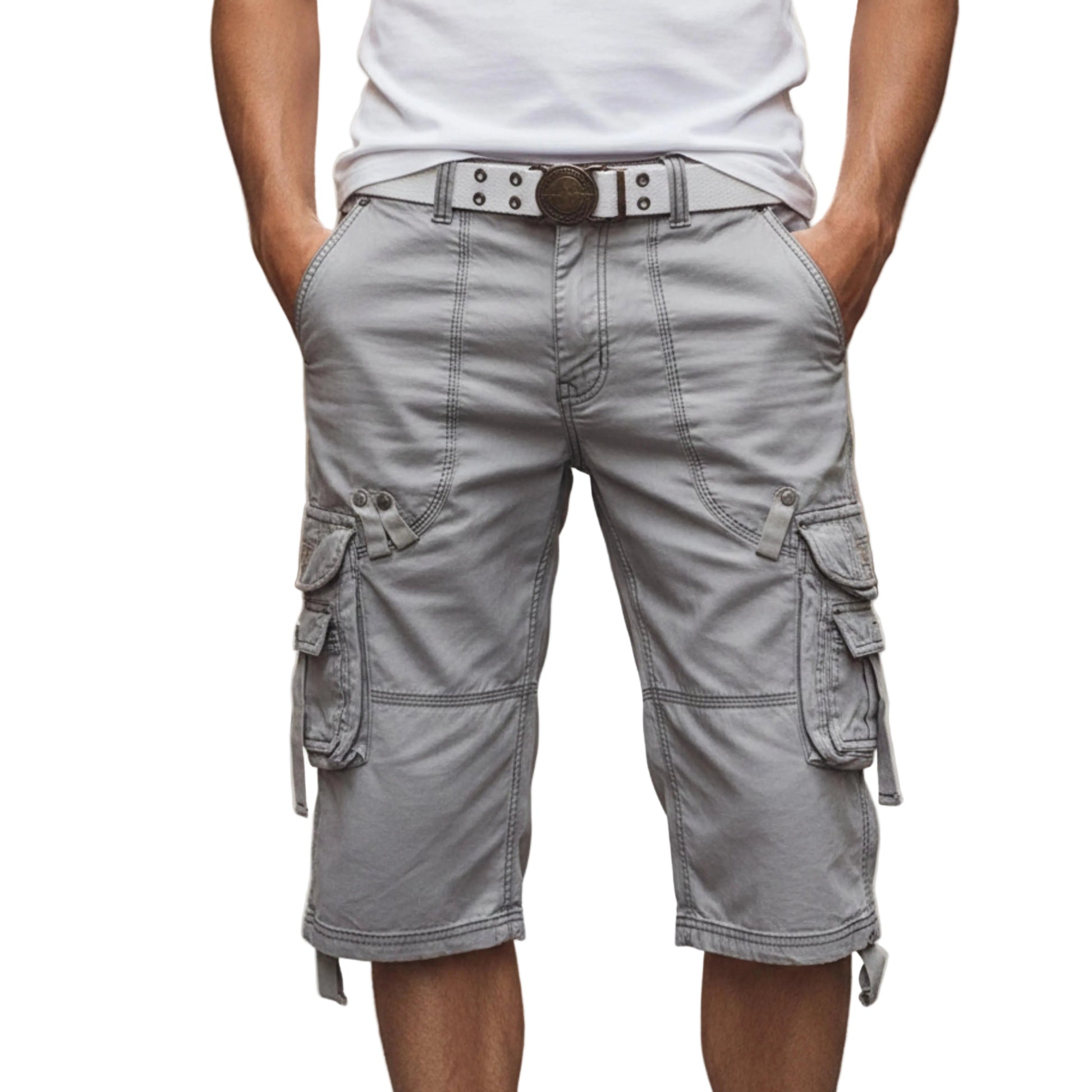 Men's Cargo Shorts Knee Length With Detachable Belt And Multiple Pockets-Jivoca