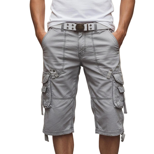 Men's Cargo Shorts Knee Length With Detachable Belt And Multiple Pockets-Jivoca