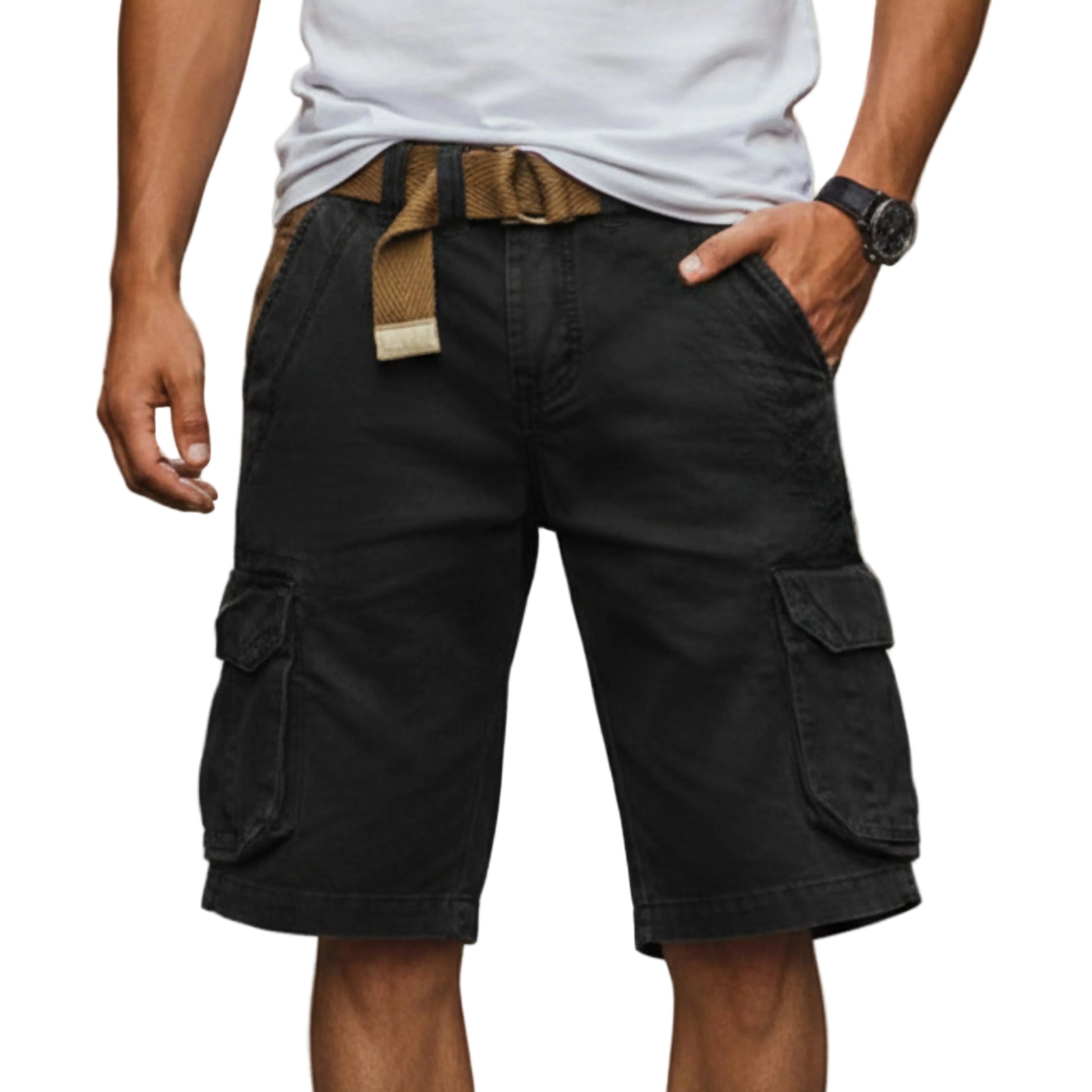 Men's Cargo Shorts Mid Length With Multiple Pockets-Jivoca