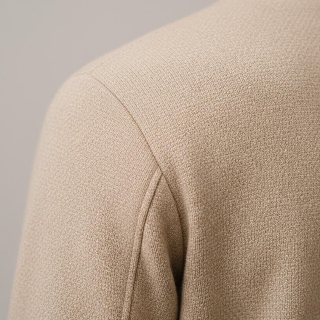 Men's Collarless Round Neck Jacket With Loop Button Closure-Jivoca