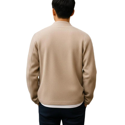 Men's Collarless Round Neck Jacket With Loop Button Closure-Jivoca