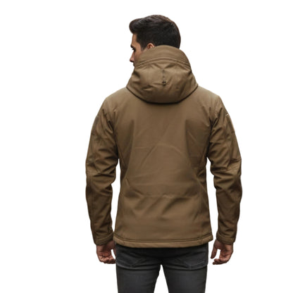 Men's Hooded Zip Jacket With High Collar And Multiple Zippered Pockets-Jivoca