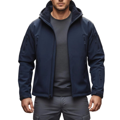 Men's Hooded Zip Jacket With High Collar And Multiple Zippered Pockets-Jivoca