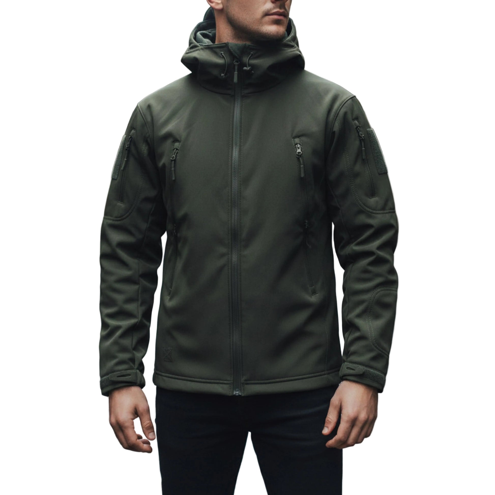 Men's Hooded Zip Jacket With High Collar And Multiple Zippered Pockets-Jivoca
