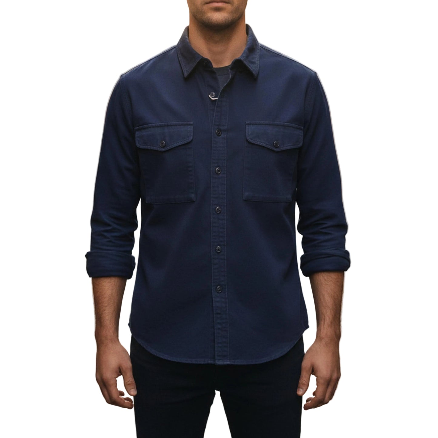 Men's Long Sleeve Button Down Shirt With Dual Pockets-Jivoca
