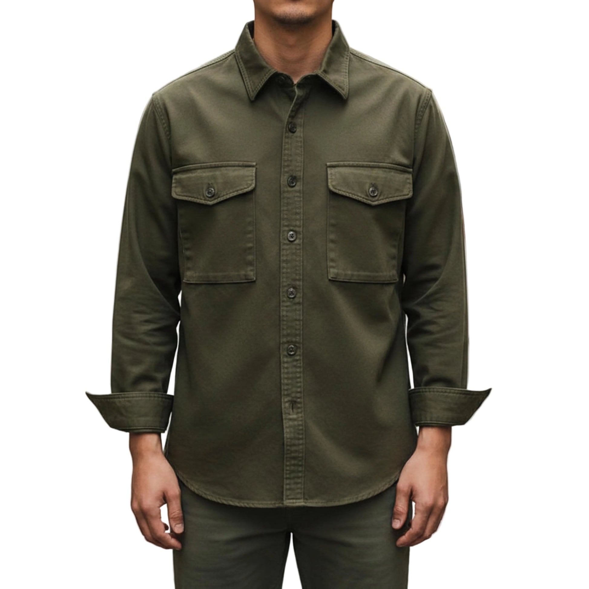 Men's Long Sleeve Button Down Shirt With Dual Pockets-Jivoca