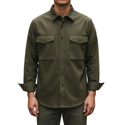 Men's Long Sleeve Button Down Shirt With Dual Pockets-Jivoca