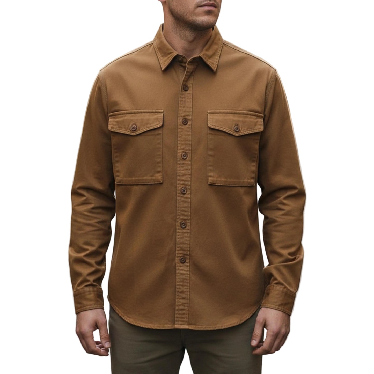 Men's Long Sleeve Button Down Shirt With Dual Pockets-Jivoca