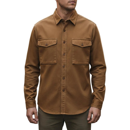 Men's Long Sleeve Button Down Shirt With Dual Pockets-Jivoca