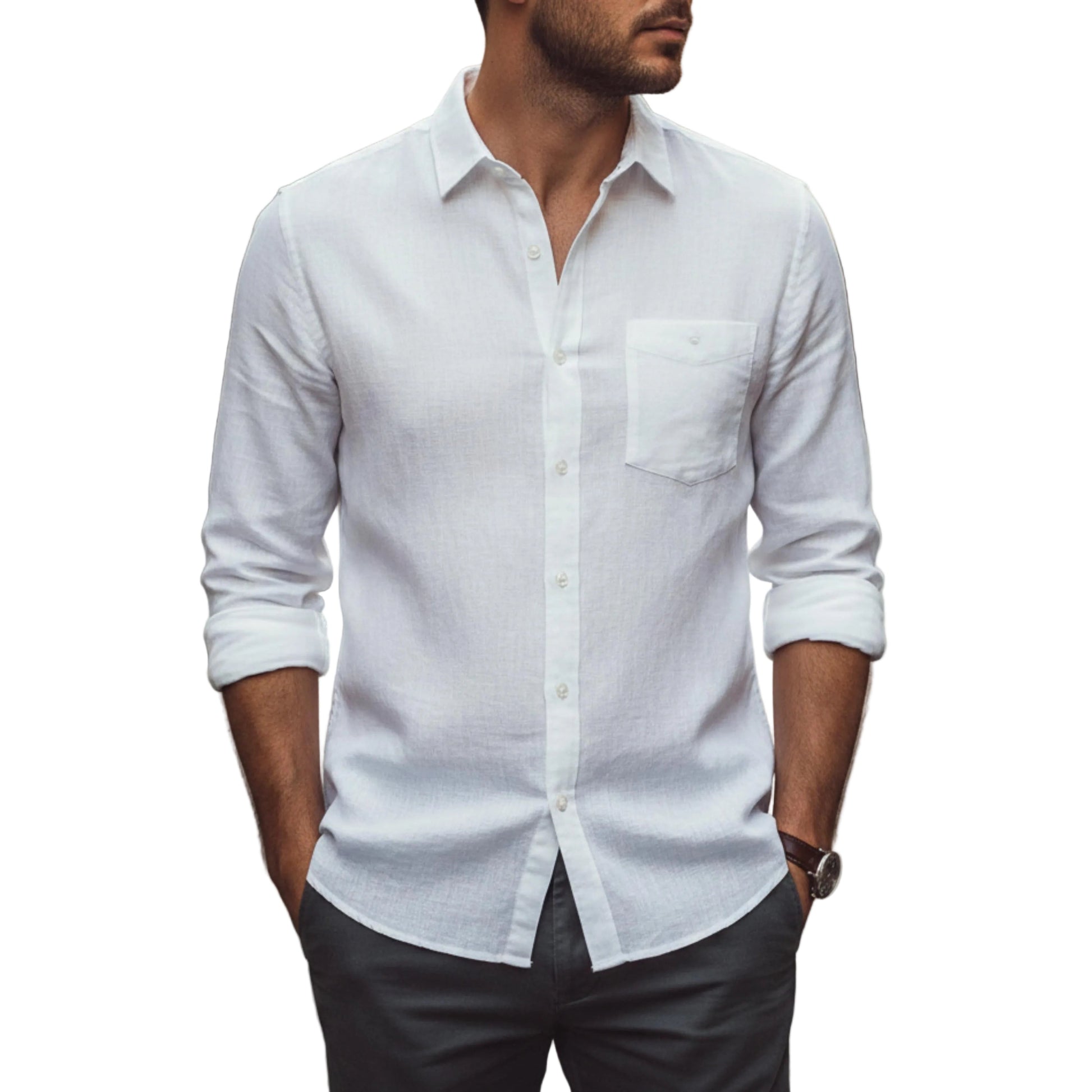 Men's Long Sleeve Button Down Shirt With Pocket-Jivoca