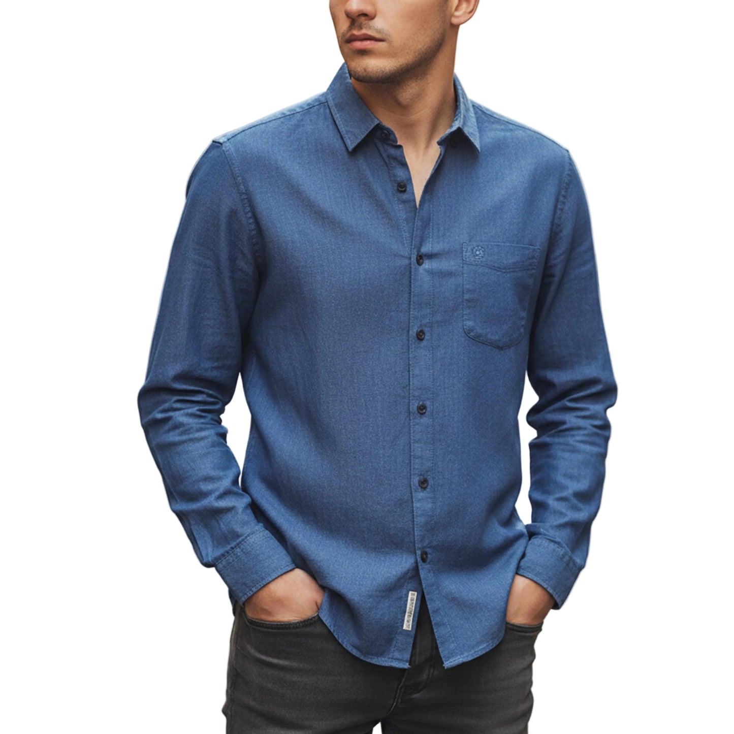 Men's Long Sleeve Button Down Shirt With Pocket-Jivoca