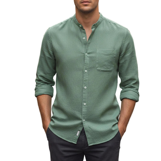 Men's Long Sleeve Button Down Shirt With Pocket-Jivoca